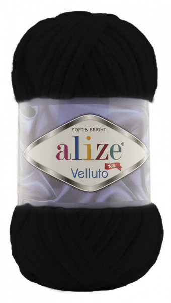 Fir de tricotat sau crosetat - Fire tip mohair din acril ALIZE VELLUTO NEGRU 60