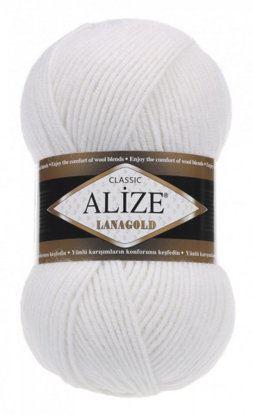 Fir de tricotat sau crosetat - Fire tip mohair din lana 49% si acril 51% Alize Lanagold ALB 55
