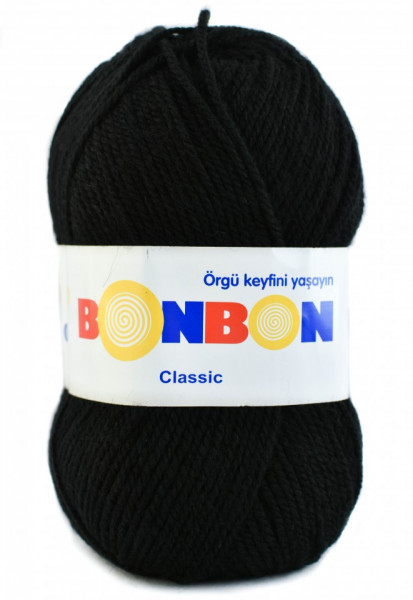 Fir de tricotat sau crosetat - Fire tip mohair din acril BONBON CLASIC NEGRU 98206