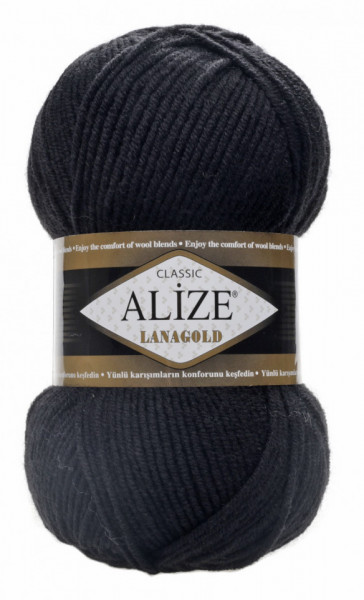 Fir de tricotat sau crosetat - Fire tip mohair din lana 49% si acril 51% Alize Lanagold Negru 60