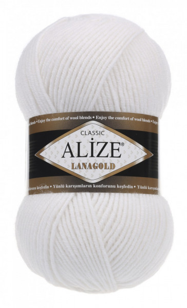 Fir de tricotat sau crosetat - Fire tip mohair din lana 49% si acril 51% Alize Lanagold ALB 55 - Img 2