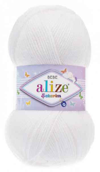 Fir de tricotat sau crosetat - Fir ACRILIC ALIZE SEKERIM BEBE ALB 55