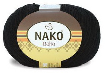 Fir de tricotat sau crosetat - Fire tip mohair din lana si polyamida Nako BOHO NEGRU 217