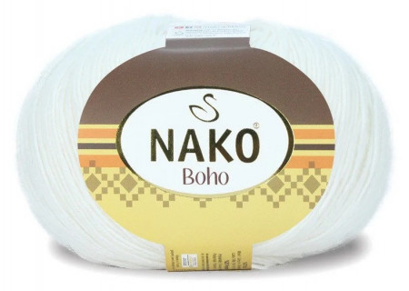 Fir de tricotat sau crosetat - Fire tip mohair din lana si polyamida Nako BOHO ALB 208