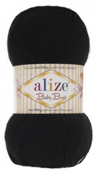 Fir de tricotat sau crosetat - Fire amestec acril anti pilling + bambus ALIZE BABY BEST NEGRU 60