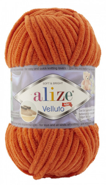 Fir de tricotat sau crosetat - Fire tip mohair din acril ALIZE VELLUTO PORTOCALIU 06