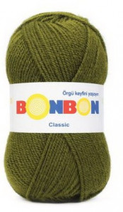 Fir de tricotat sau crosetat - Fire tip mohair din acril BONBON CLASIC KAKI 98326