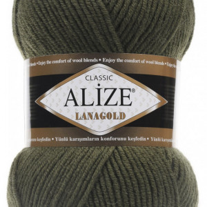 Fir de tricotat sau crosetat - Fire tip mohair din lana 49% si acril 51% Alize Lanagold Kaki 29