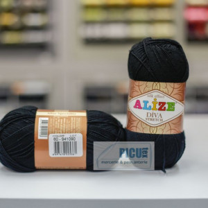 Fir de tricotat sau crosetat - Fir microfibra ALIZE DIVA STRETCH NEGRU 60 - Img 2