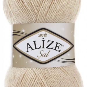 Fir de tricotat sau crosetat - Fire tip mohair din acril si poliester metalic ALIZE SAL SIMLI BEJ COD 67