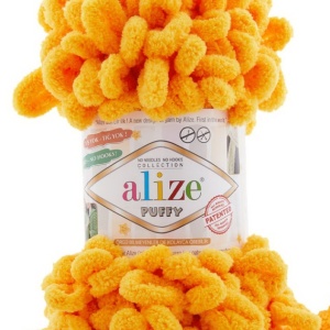 Fir de tricotat - Fire tip mohair din acril ALIZE PUFFY GALBEN 14