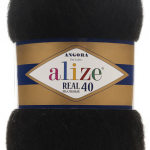 Fir de tricotat sau crosetat - Fire tip mohair din acril Alize Angora Real 40 Negru 60