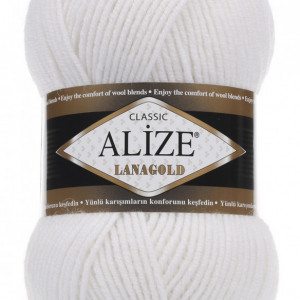 Fir de tricotat sau crosetat - Fire tip mohair din lana 49% si acril 51% Alize Lanagold ALB 55