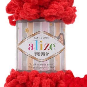 Fir de tricotat - Fire tip mohair din acril ALIZE PUFFY ROSU 56