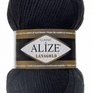 Fir de tricotat sau crosetat - Fire tip mohair din lana 49% si acril 51% Alize Lanagold Negru 60