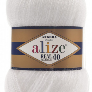 Fir de tricotat sau crosetat - Fire tip mohair din acril Alize Angora Real 40 Alb 55