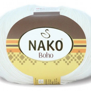 Fir de tricotat sau crosetat - Fire tip mohair din lana si polyamida Nako BOHO ALB 208
