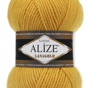 Fir de tricotat sau crosetat - Fire tip mohair din lana 49% si acril 51% Alize Lanagold Galben 216