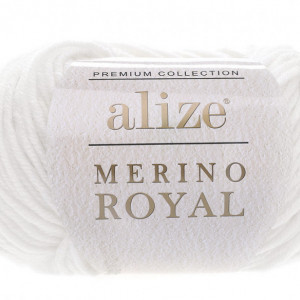 Fir de tricotat sau crosetat - Fire tip mohair din lana 100%, ALIZE MERINO ROYAL ALB 55