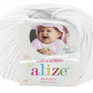 Fir de tricotat sau crosetat - Fire amestec lana + bambus si acril ALIZE BABY WOOL ALB 55