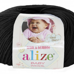 Fir de tricotat sau crosetat - Fire amestec lana + bambus si acril ALIZE BABY WOOL NEGRU 60