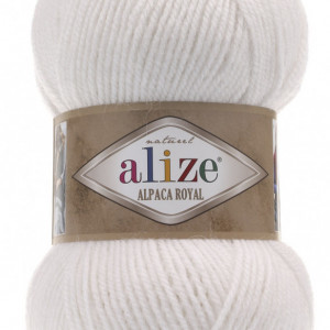 Fir de tricotat sau crosetat - Fire tip mohair din alpaca 30%, lana 15%, acril 55% Alize Alpaca Royal ALB 55