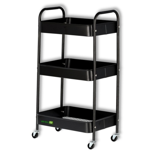 Ucenic Salon Cosmetica Metalic, 3 polite, 4 roti, negru, 30 x 42 x 78cm, Green Studio Pro