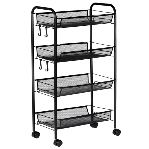 Ucenic Salon Cosmetica cu 4 polite si 4 roti, negru, 26 x 49 x 85cm, Green Studio Pro