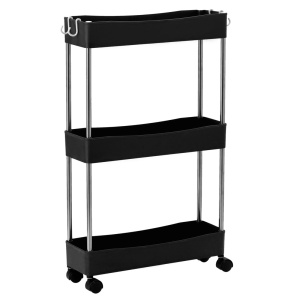 Ucenic Salon Cosmetica cu 3 polite si 4 roti, 13 x 40 x 61cm, Green Studio Pro, negru