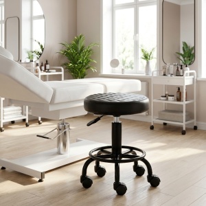 Scaun Cosmetica, Ergonomic, Reglabil, cu 5 roti, Green Studio Pro, Negru - Img 6