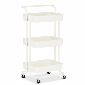 Ucenic Metalic cu 3 polite Salon Cosmetica , 4 roti, alb, 32 x 45 x H 84cm, Green Studio Pro