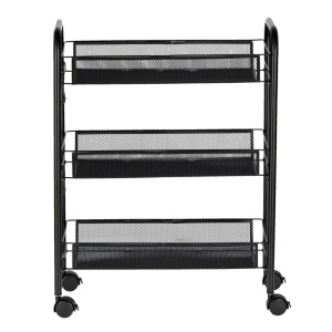 Ucenic Salon Cosmetica cu 3 polite si 4 roti, negru, 26 x 49 x 63cm, Green Studio Pro - Img 4
