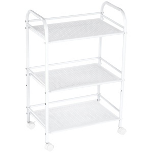 Ucenic Salon Cosmetica Metalic, 3 polite, 4 roti, alb, 33 x 50 x H 75cm, Green Studio Pro - Img 5