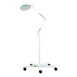 Lampa Cosmetica LED cu Lupa 5x, lumina si inaltime reglabila, picior cu roti, Green Studio Pro, Alb - Img 4