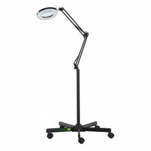 Lampa Cosmetica LED cu Lupa si Picior pe Roti, Green Studio Pro, Negru