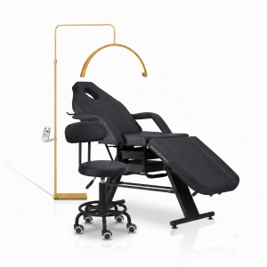 Set Pat Cosmetica + Lampa Led Semiluna + Scaun Cosmetica, Tatuaj, Negru + Auriu