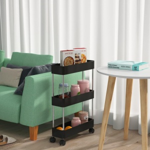 Ucenic Salon Cosmetica cu 3 polite si 4 roti, 13 x 40 x 61cm, Green Studio Pro, negru - Img 3