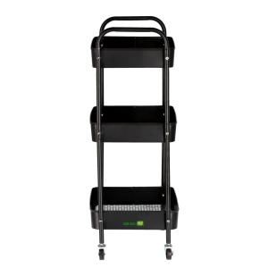 Ucenic Salon Cosmetica Metalic, 3 polite, 4 roti, negru, 30 x 42 x 78cm, Green Studio Pro - Img 2
