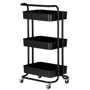 Ucenic Salon Cosmetica Metalic, 3 polite, 4 roti, negru, 32 x 45 x H 84cm, Green Studio Pro - Img 3