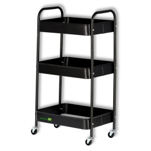 Ucenic Salon Cosmetica Metalic, 3 polite, 4 roti, negru, 30 x 42 x 78cm, Green Studio Pro - Img 1