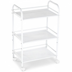 Ucenic Salon Cosmetica Metalic, 3 polite, 4 roti, alb, 33 x 50 x H 75cm, Green Studio Pro