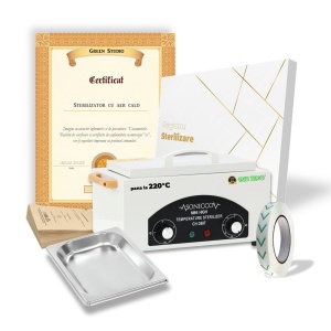 Kit Sterilizare 220°C Calibrat, Certificat CE si Verificare Tehnica, Pupinel Aer Cald cu Temporizator, Green Studio Pro CH-360T