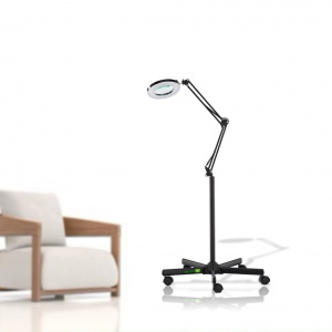 Lampa Cosmetica LED cu Lupa 5x, lumina si inaltime reglabila, picior cu roti, Green Studio Pro, Negru