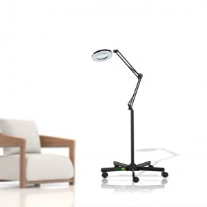 Lampa Cosmetica LED cu Lupa 5x, lumina si inaltime reglabila, picior cu roti, Green Studio Pro, Negru