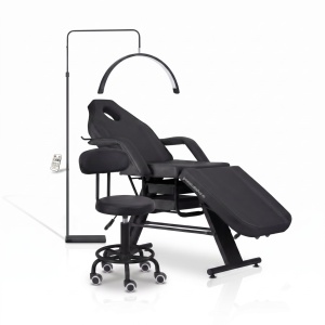 Set Pat Cosmetica + Lampa Led Semiluna + Scaun Cosmetica, Tatuaj, Negru