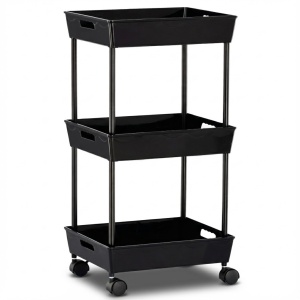 Ucenic Salon Cosmetica, 3 polite, 4 roti, negru, 31 x 36 x H 73cm, Green Studio Pro