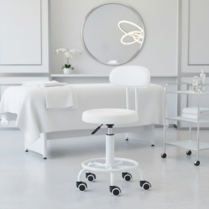 Scaun Profesional Cosmetica cu spatar detasabil, Green Studio Pro, alb - Img 2