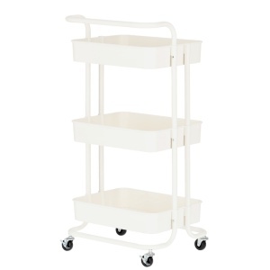 Ucenic Metalic cu 3 polite Salon Cosmetica , 4 roti, alb, 32 x 45 x H 84cm, Green Studio Pro - Img 3