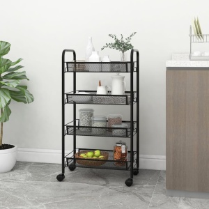 Ucenic Salon Cosmetica cu 4 polite si 4 roti, negru, 26 x 49 x 85cm, Green Studio Pro - Img 2