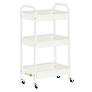 Ucenic Salon Cosmetica Metalic, 3 polite, 4 roti, alb, 30 x 42 x 78cm, Green Studio Pro